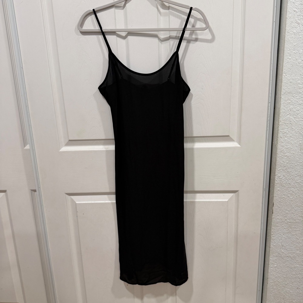 STAUD Black Midi Slip Dress Sheer Overlay Detachable Lining Small LBD